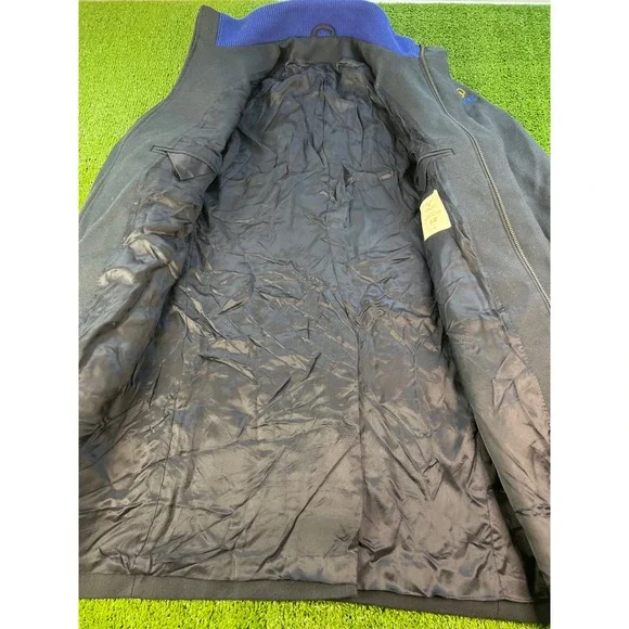 H&M Navy Blue Coat Jacket Zippered Pockets Long Sleeve Collared Swede Olympcs 48